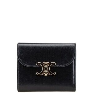 Celine Triomphe tri fold wallet black shiny calfskin